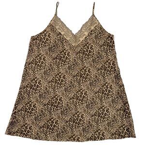 Vintage Inner Most Woman Size 1X Leopard Print Lace‎ Trim Mini Slip Dress